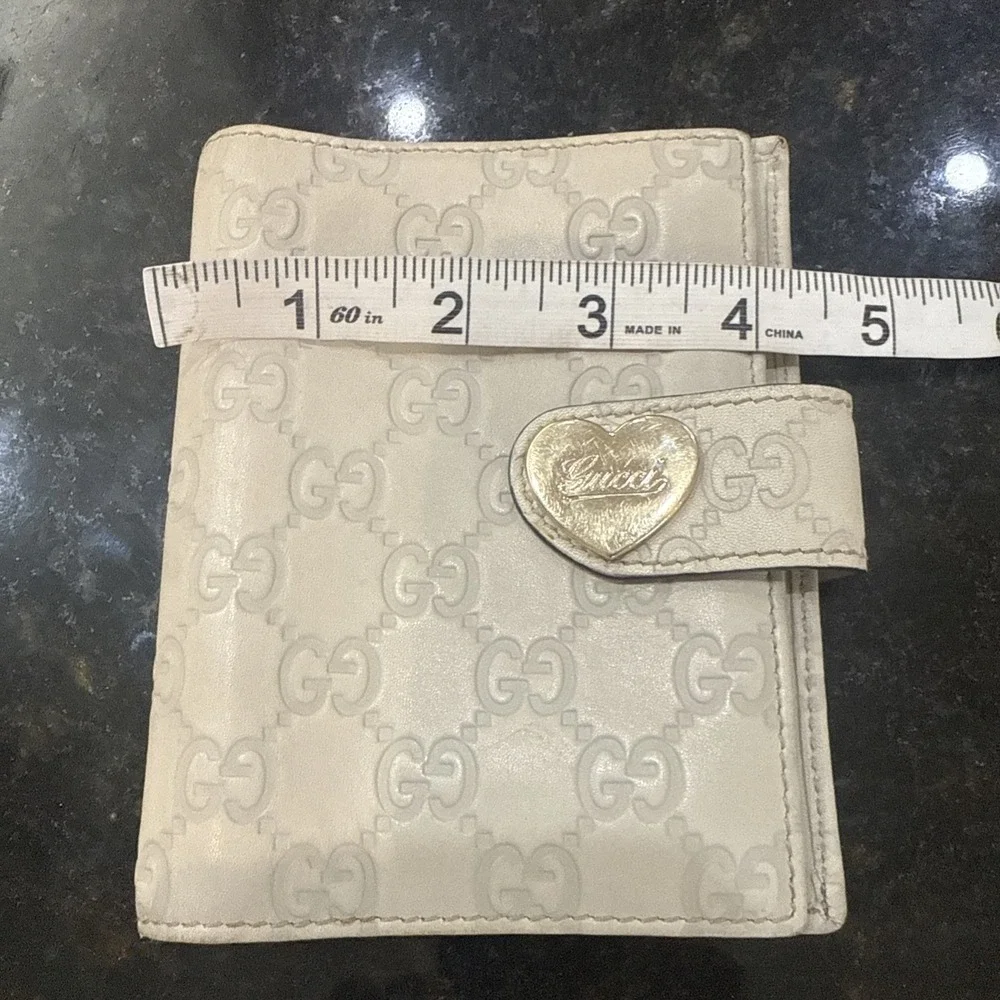 Gucci Cream Monogram Heart Snap Passport Wallet